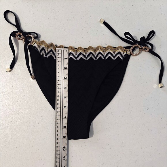 Y2K Bikini Swimsuit Crochet Pushup Bra 8 Top 6 String Small S Black Gold Mobwife - Picture 9 of 12